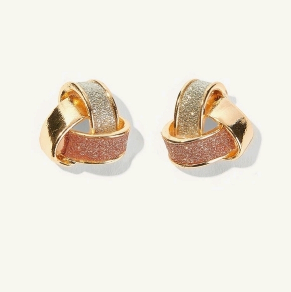 Gold stud earrings glitter minimalist dainty twist knot stud casual 💖2/$30 - Picture 1 of 10